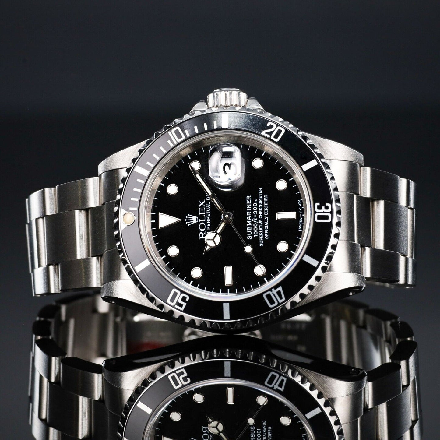 Rolex Submariner Silver Oyster Bracelet with Black Bezel- 16610