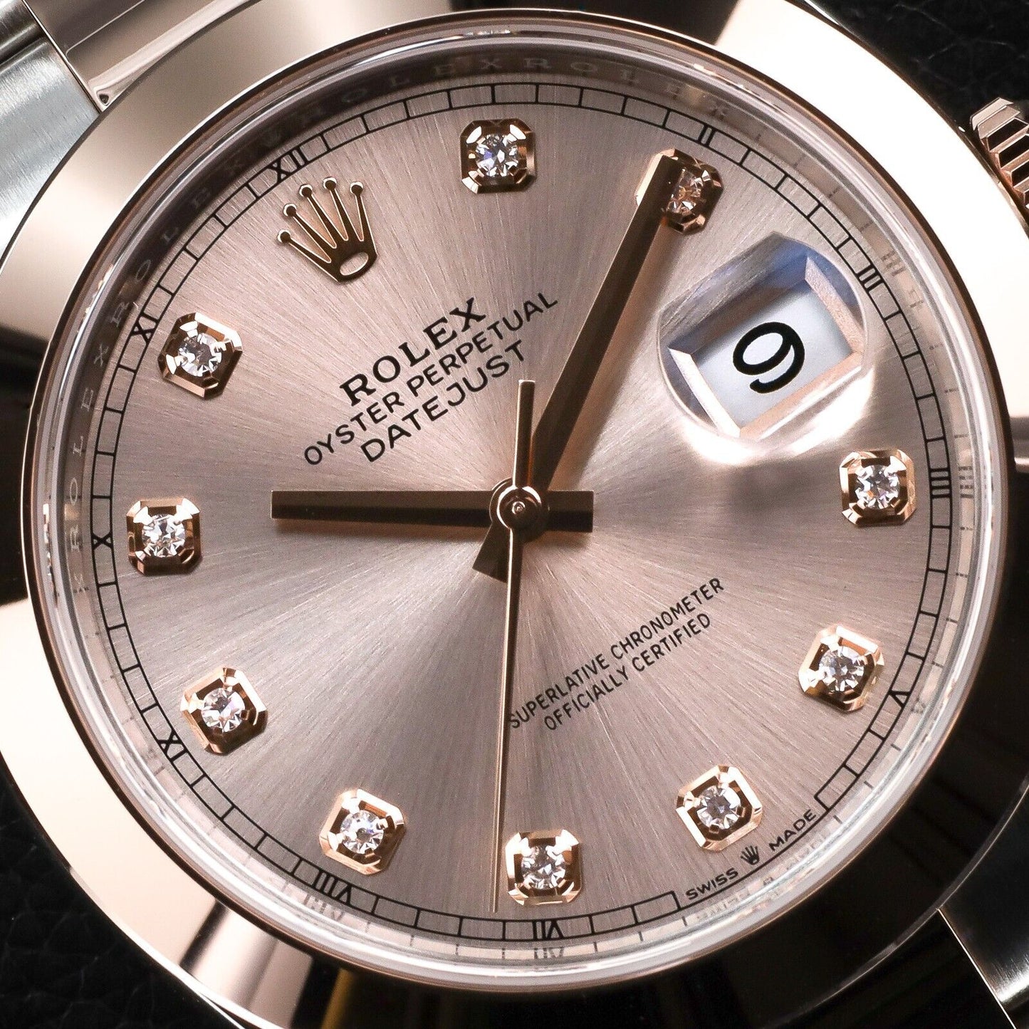 Rolex Datejust NEW with Silver Oyster Bracelet with Rose Gold Bezel-126301