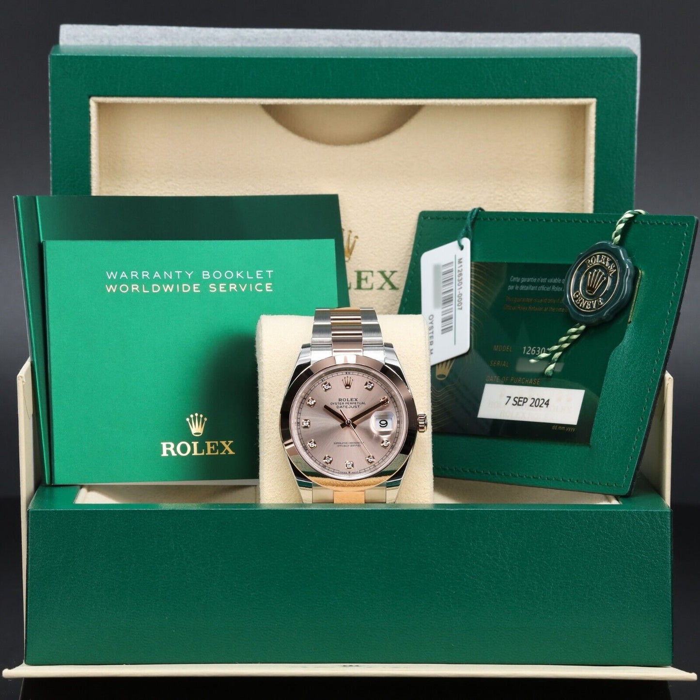 Rolex Datejust NEW with Silver Oyster Bracelet with Rose Gold Bezel-126301