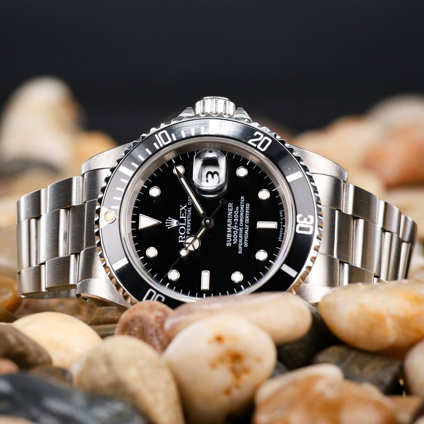 Rolex Submariner Silver Oyster Bracelet with Black Bezel- 16610