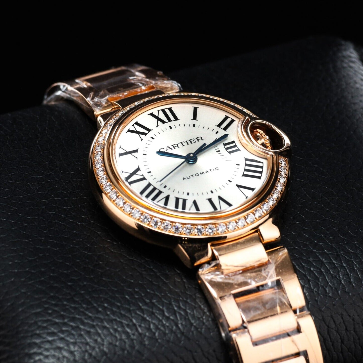 Cartier Ballon Rose Gold Silver Dial Diamond Bezel 33mm-WJBB0036