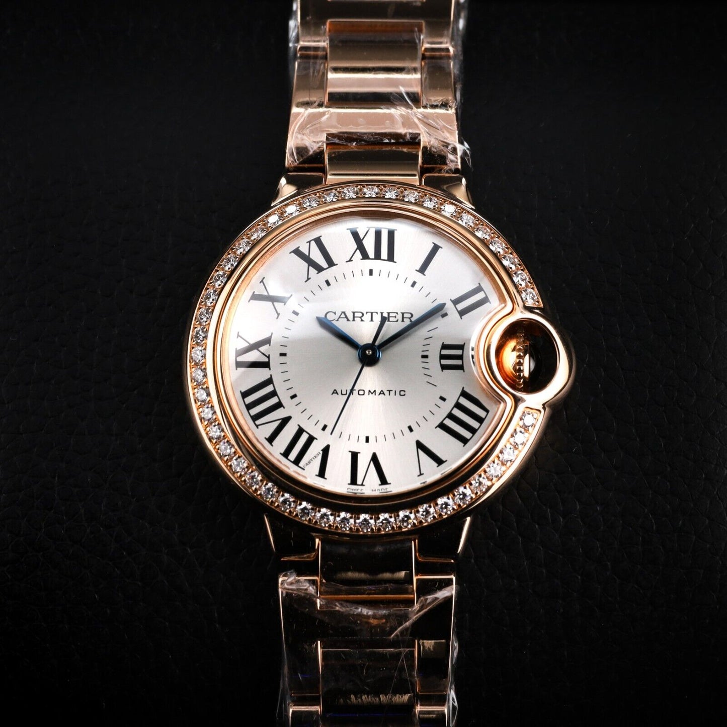 Cartier Ballon Rose Gold Silver Dial Diamond Bezel 33mm-WJBB0036