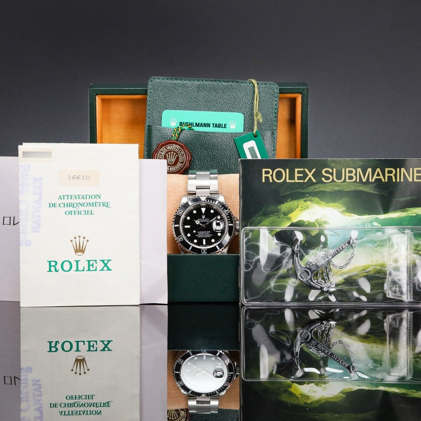 Rolex Submariner Silver Oyster Bracelet with Black Bezel- 16610