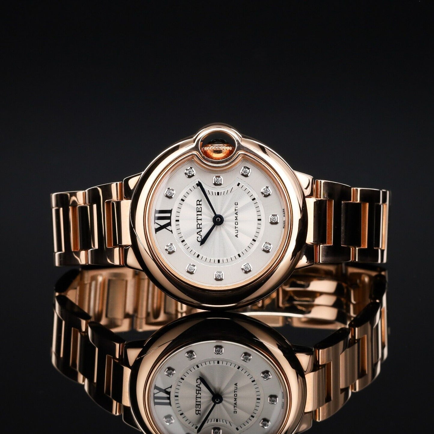 Cartier Ballon Bleu Rose Gold Diamond Markers 33mm White Dial-WE902062