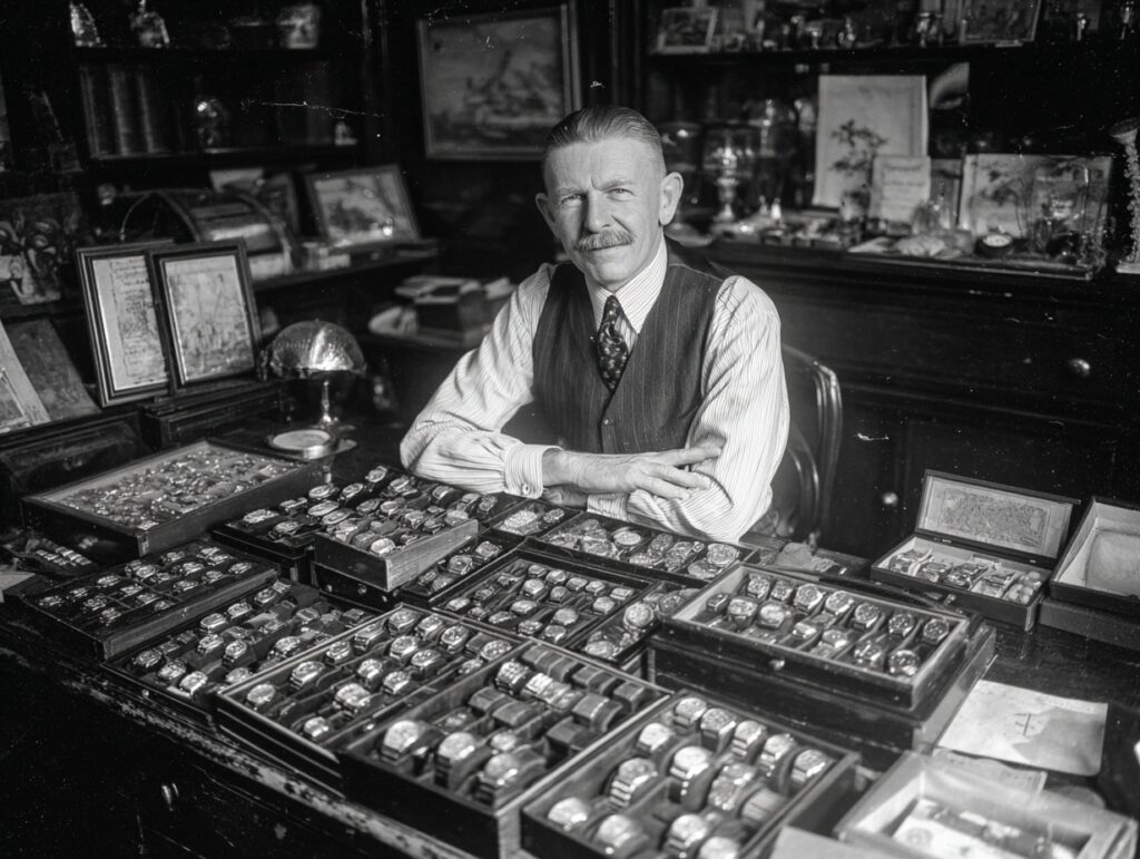 watch dealer displaying rolex from 1930s
