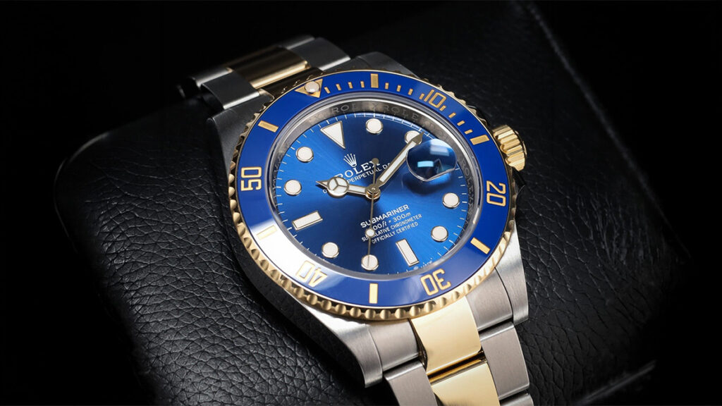 a rolex submariner date two tone of blue and gold