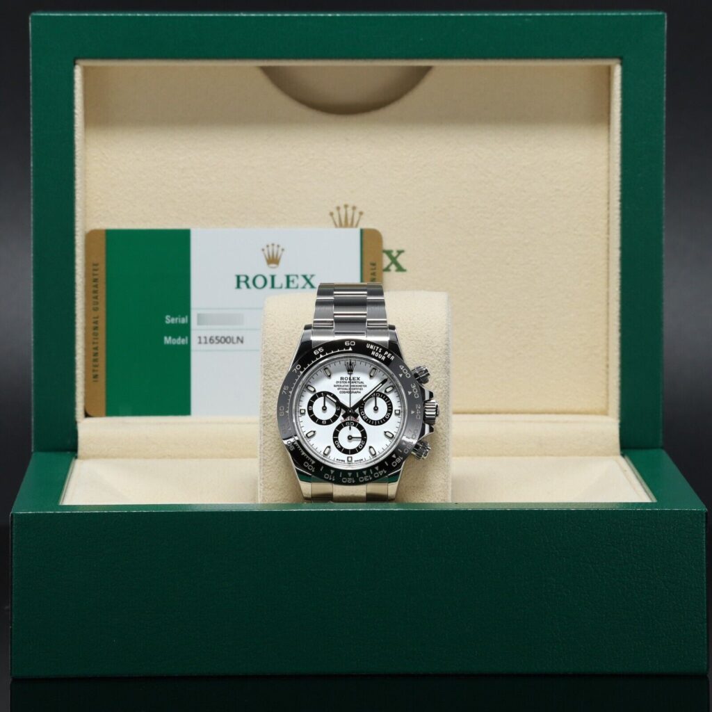 Steel Rolex Daytona in its presentation box