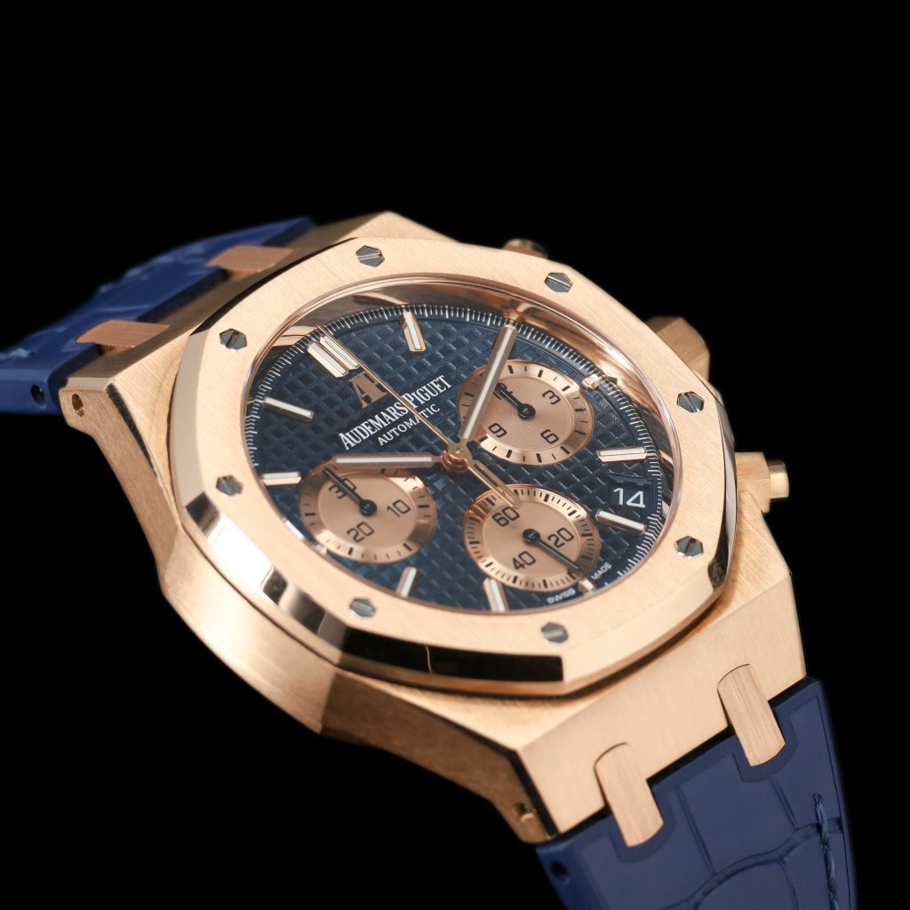 Audemars Piguet Royal Oak Chronograph 41 Rose Gold/Blue/Alligator/open caseback