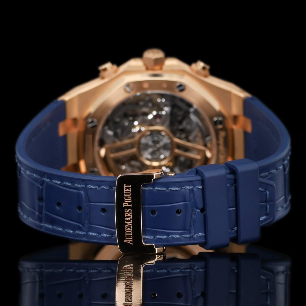 Audemars Piguet Royal Oak Chronograph 41 Rose Gold/Blue/Alligator/open caseback