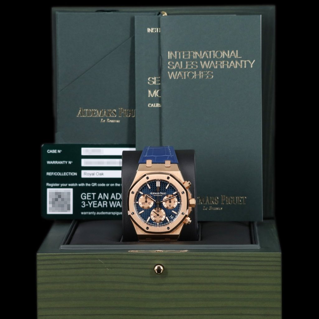 Audemars Piguet Royal Oak Chronograph 41 Rose Gold/Blue/Alligator/open caseback