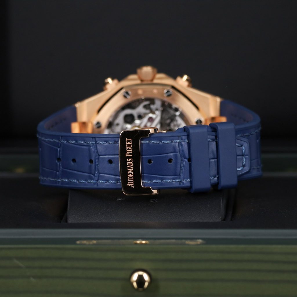 Audemars Piguet Royal Oak Chronograph 41 Rose Gold/Blue/Alligator/open caseback