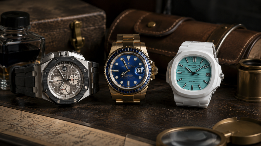 Three luxury watches displayed together