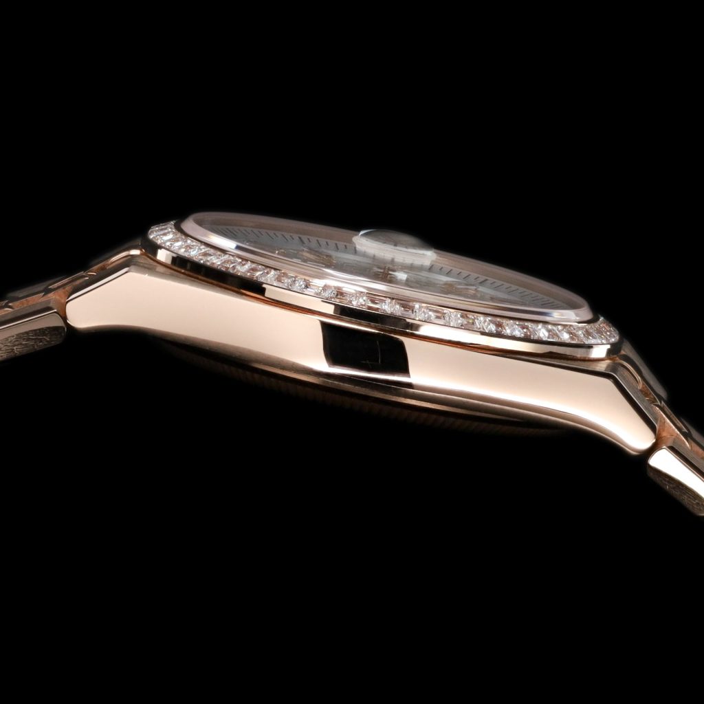 Rolex Land-Dweller Rose Gold White Dial Diamond Bezel