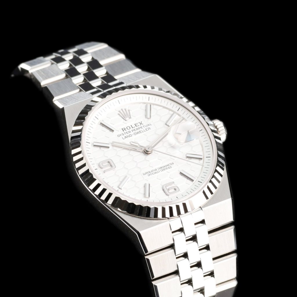 Rolex Land-Dweller Land-Dweller 36 Oystersteel – White Gold / White / Flat Jubilee