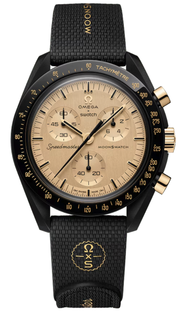 Swatch Mission to the Moon 1969 gold MoonSwatch front view
