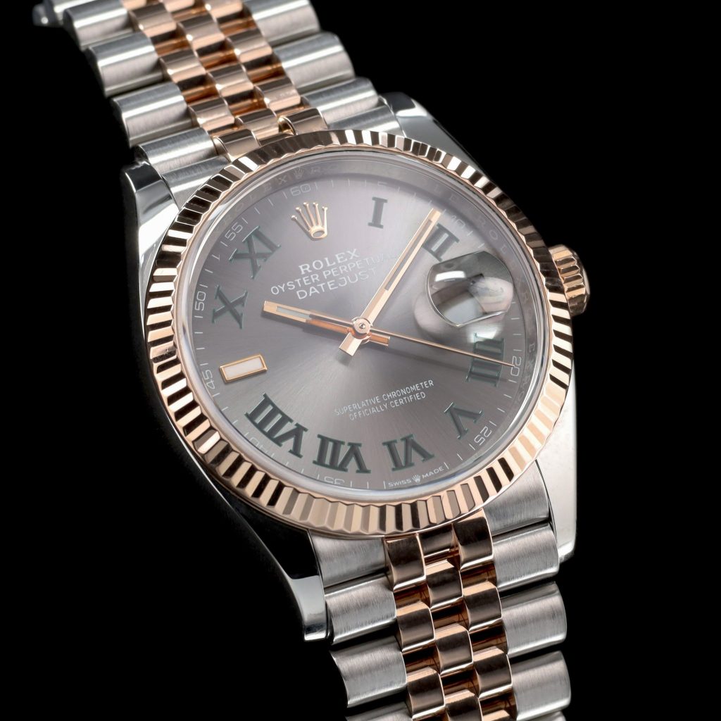 Rolex Datejust 36 Stainless Steel – Everose – Fluted / Slate Roman Diamond / Jubilee